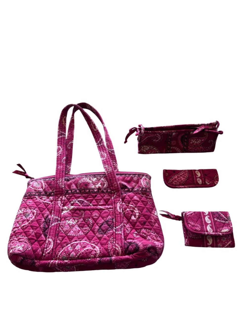Vera Bradley VTG Mesa Red Paisley 4 PC Set Betsy Shoulder Bag Wallet Zip Pouch+